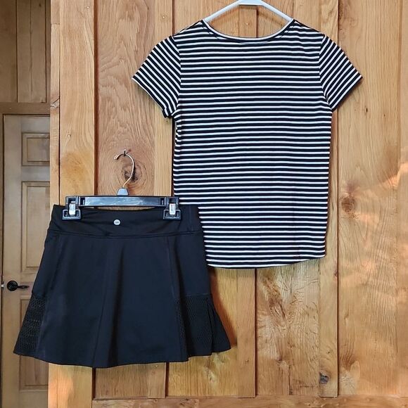 Avia Athletic Stretch Skort & Old Navy Stripes Tee Outfit, Large, Black & White - Picture 2 of 9